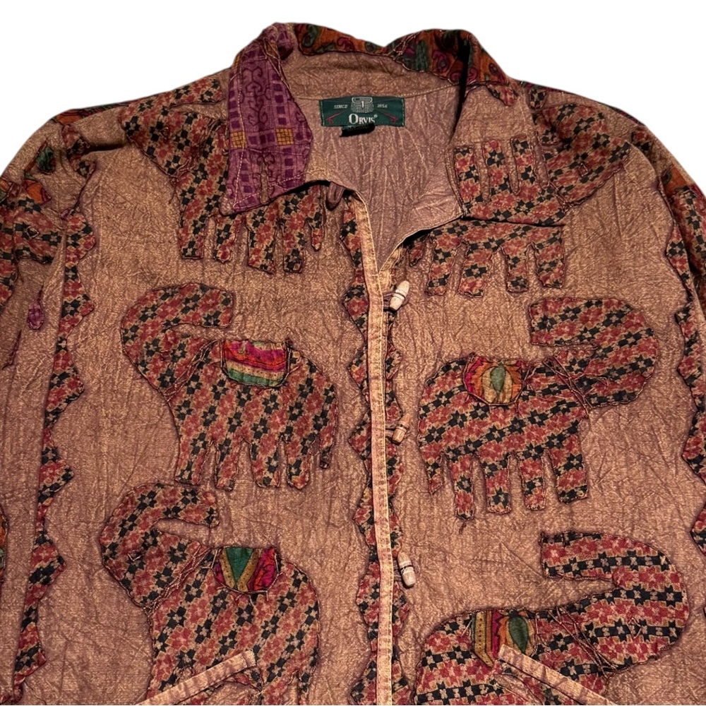 Vintage Orvis 100% Cotton Multicolor‎ Elephant Print Jacket Women's Medium - Picture 2 of 5